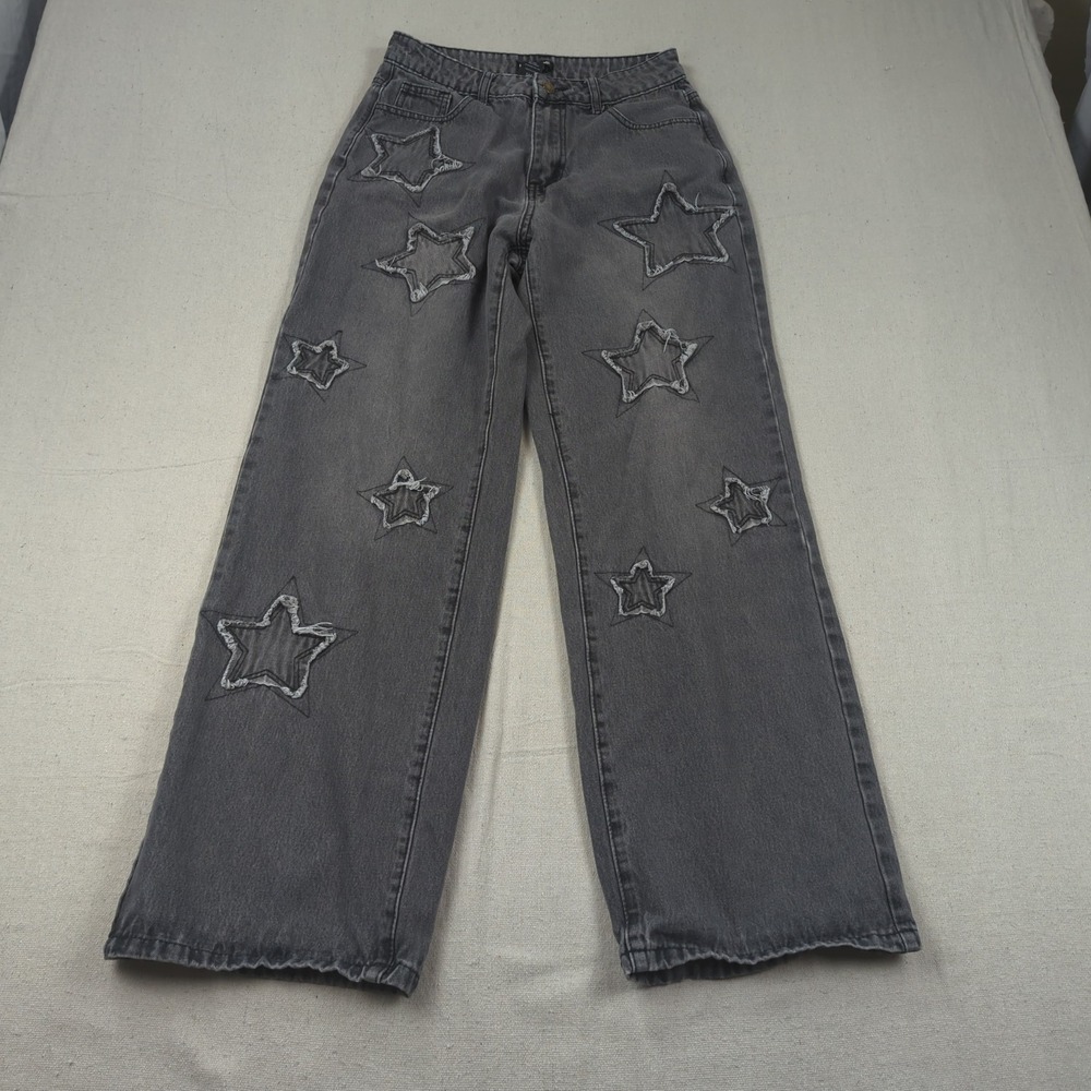 Hot Topic Jeans Womens Small 28 BlackWide Leg Stars Boho